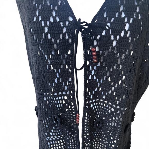 Y2K VINTAGE WHITE STAG BLACK CROCHET KNIT LACE SHEER COVER UP DRESS X LARGE EUC‎ - Picture 4 of 7